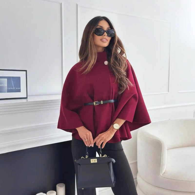 Women's Chic Long Coat with Classic High Neckline - OutfitLondon