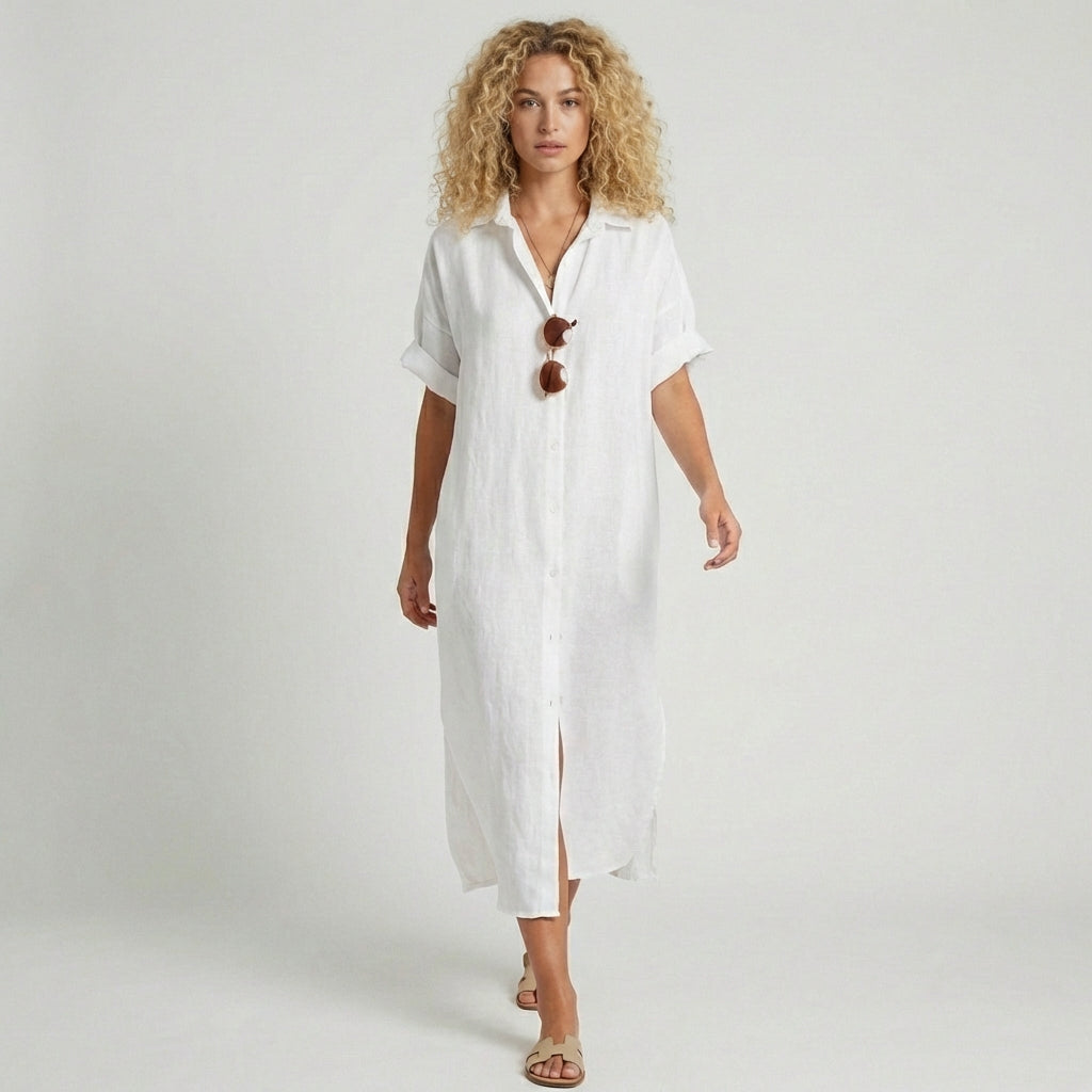 Casual Short Sleeve Women's Maxi Shirt Dress