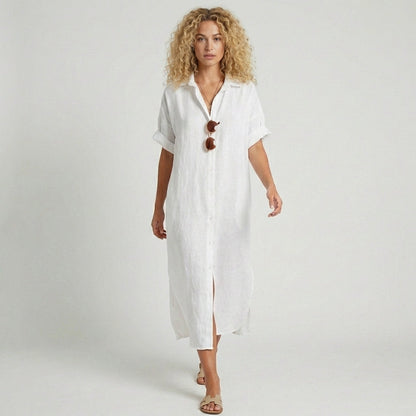 Casual Short Sleeve Women's Maxi Shirt Dress