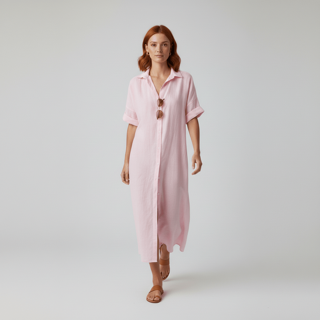 Casual Short Sleeve Women's Maxi Shirt Dress - OutfitLondon