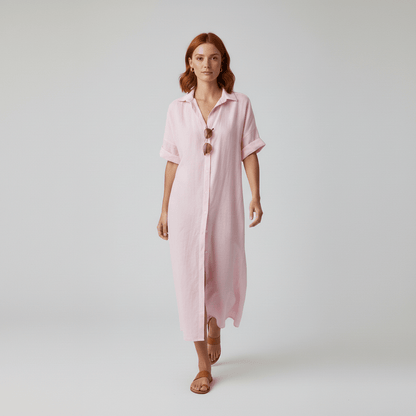 Casual Short Sleeve Women's Maxi Shirt Dress - OutfitLondon