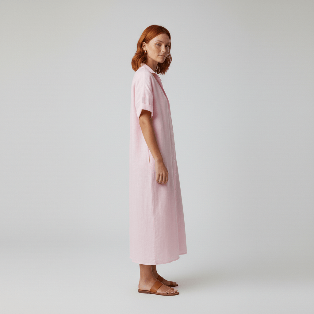 Casual Short Sleeve Women's Maxi Shirt Dress