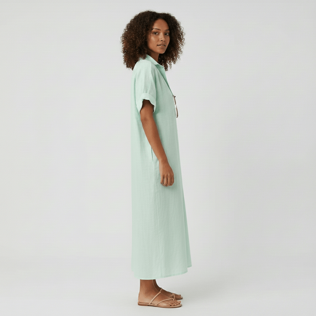 Casual Short Sleeve Women's Maxi Shirt Dress