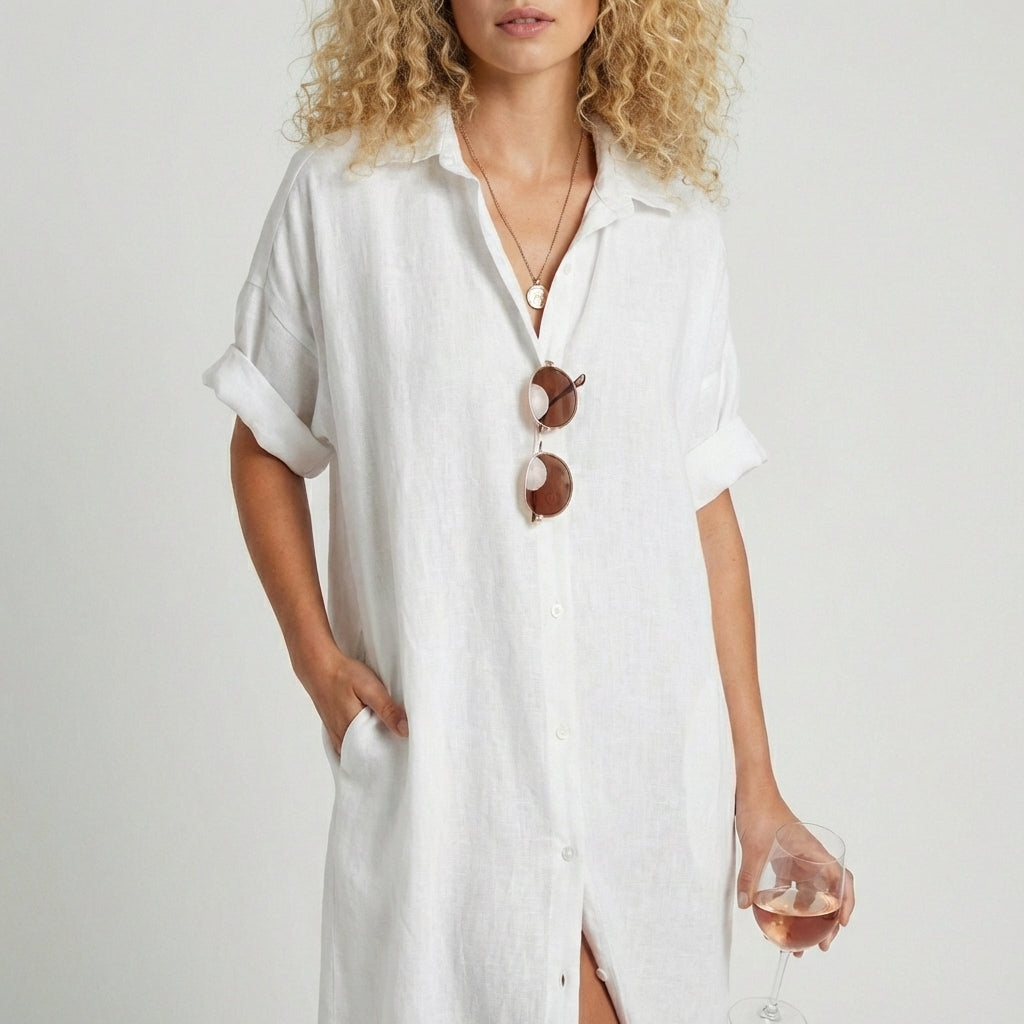 Casual Short Sleeve Women's Maxi Shirt Dress