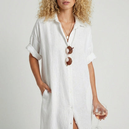 Casual Short Sleeve Women's Maxi Shirt Dress