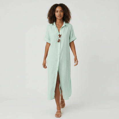 Casual Short Sleeve Women's Maxi Shirt Dress