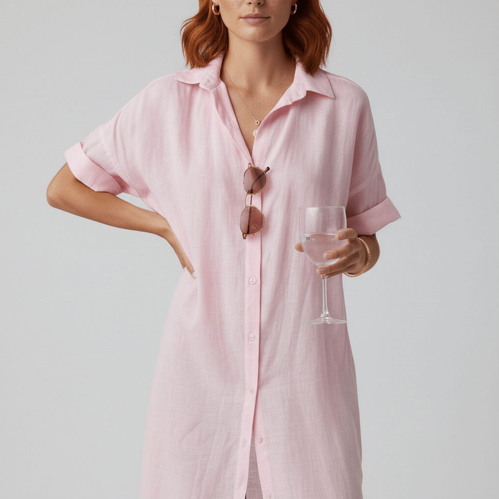 Casual Short Sleeve Women's Maxi Shirt Dress