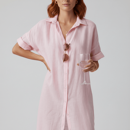 Casual Short Sleeve Women's Maxi Shirt Dress