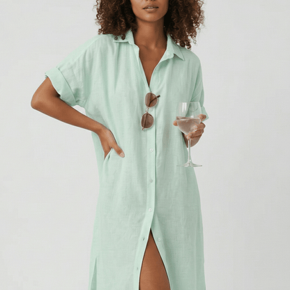 Casual Short Sleeve Women's Maxi Shirt Dress