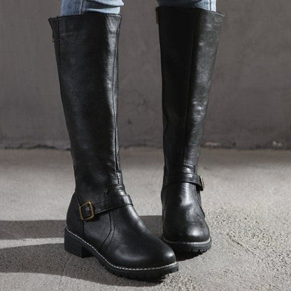 Elegant Buckled Ladies Knee High Leather Boots