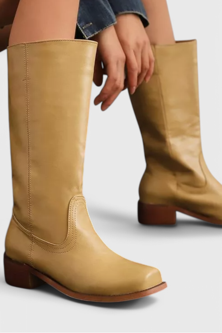 Women's Leather Knee High Heeled Boots