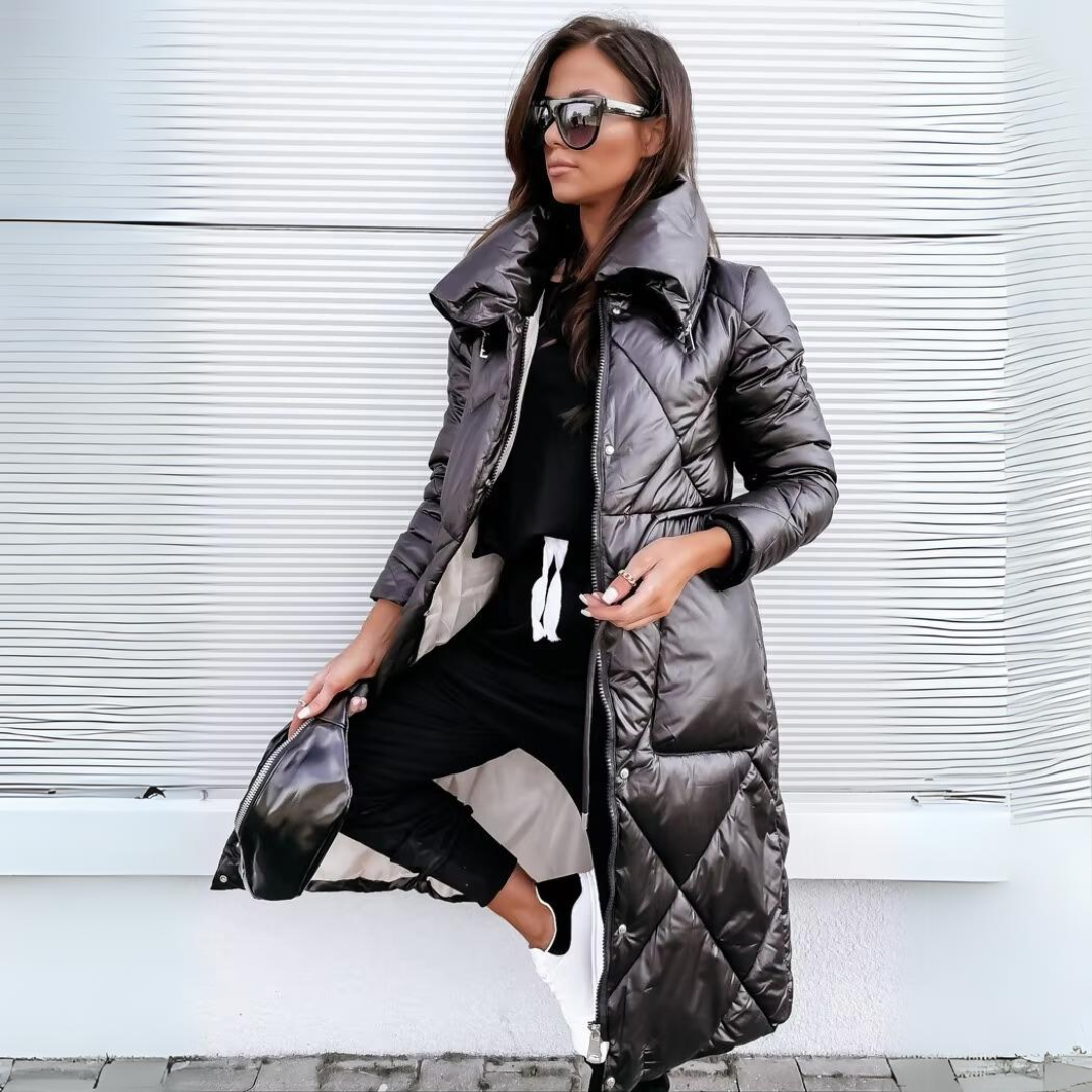 Warm Down Filled Long Quilted Parka Coat - OutfitLondon