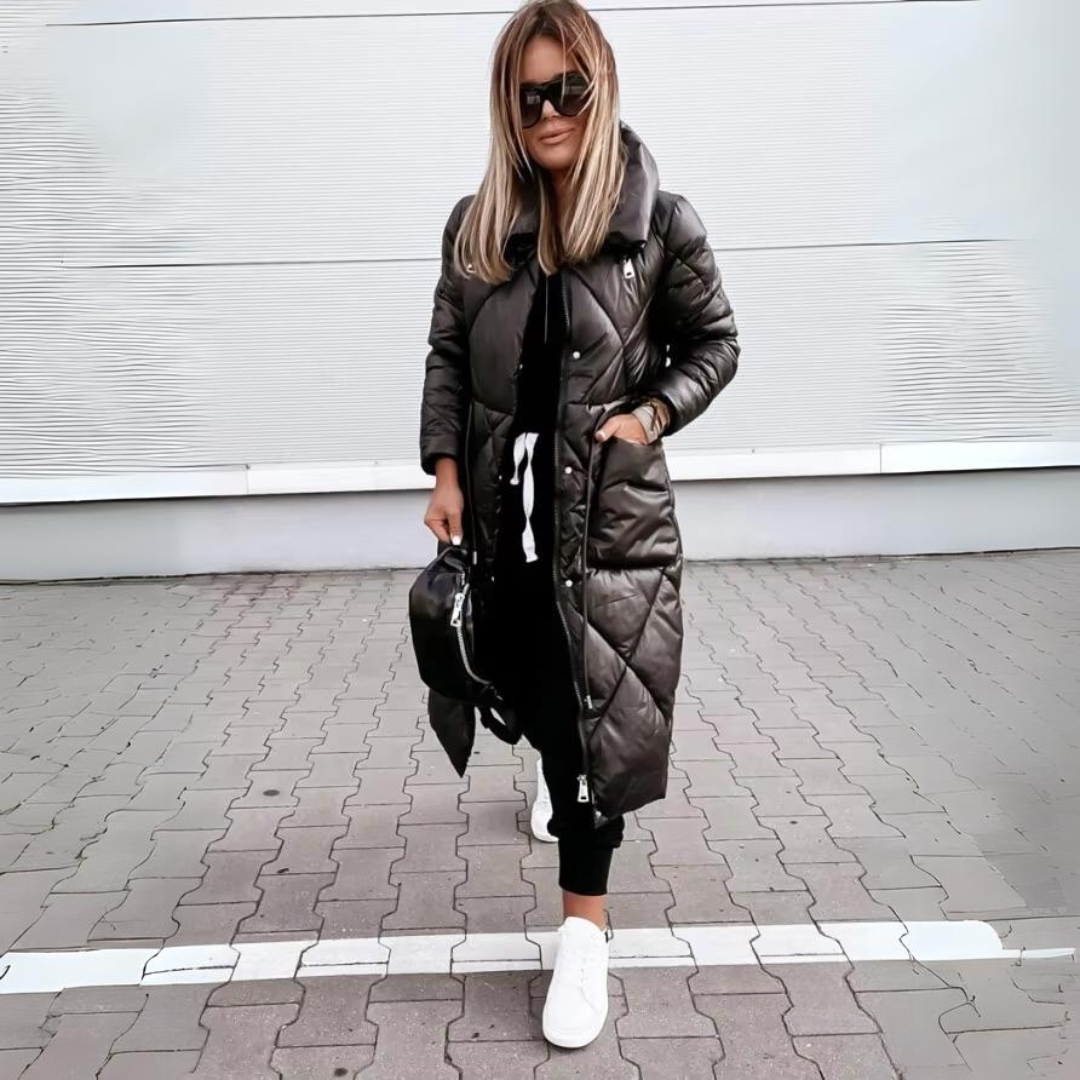 Warm Down Filled Long Quilted Parka Coat