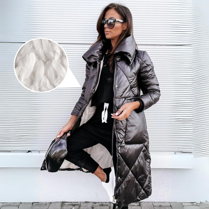 Warm Down Filled Long Quilted Parka Coat
