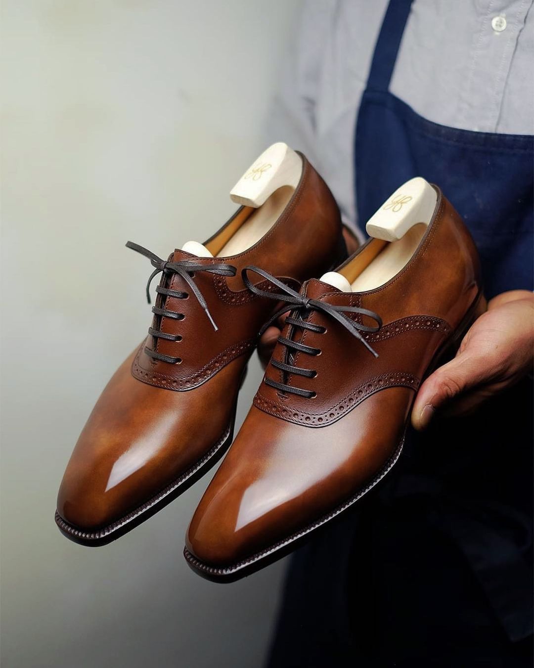 Men's Tan Leather Brogue Oxfords - OutfitLondon