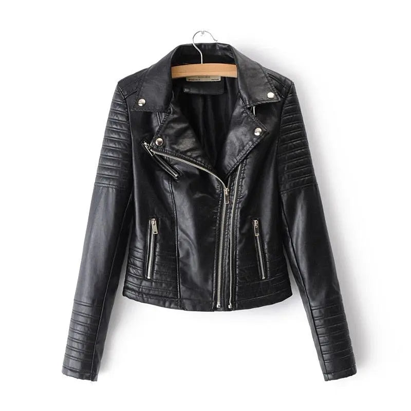 Classic Women's Faux Leather Biker Jacket - OutfitLondon