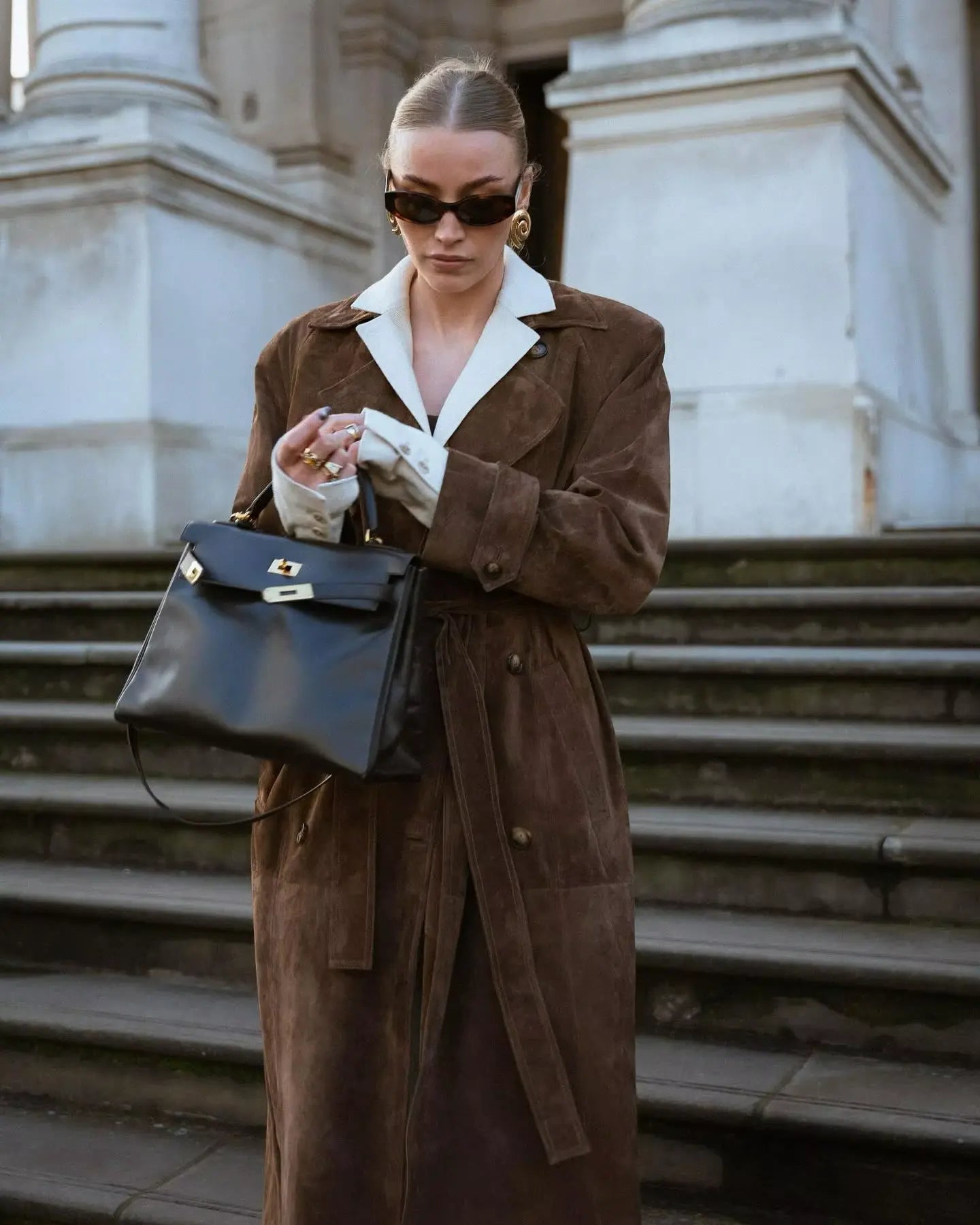 Women's Suede Trench Coat Classic Brown - OutfitLondon
