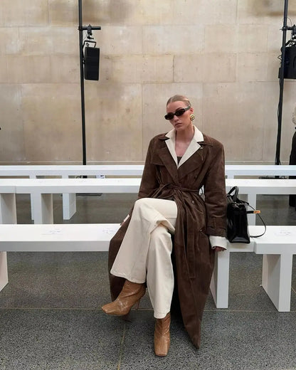 Women's Suede Trench Coat Classic Brown