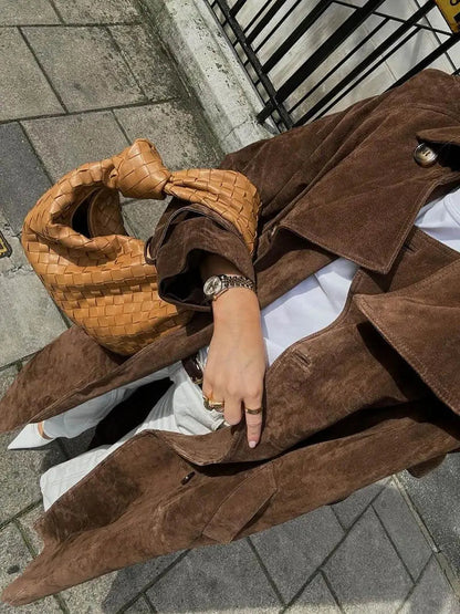 Women's Suede Trench Coat Classic Brown