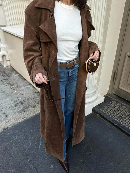 Women's Suede Trench Coat Classic Brown