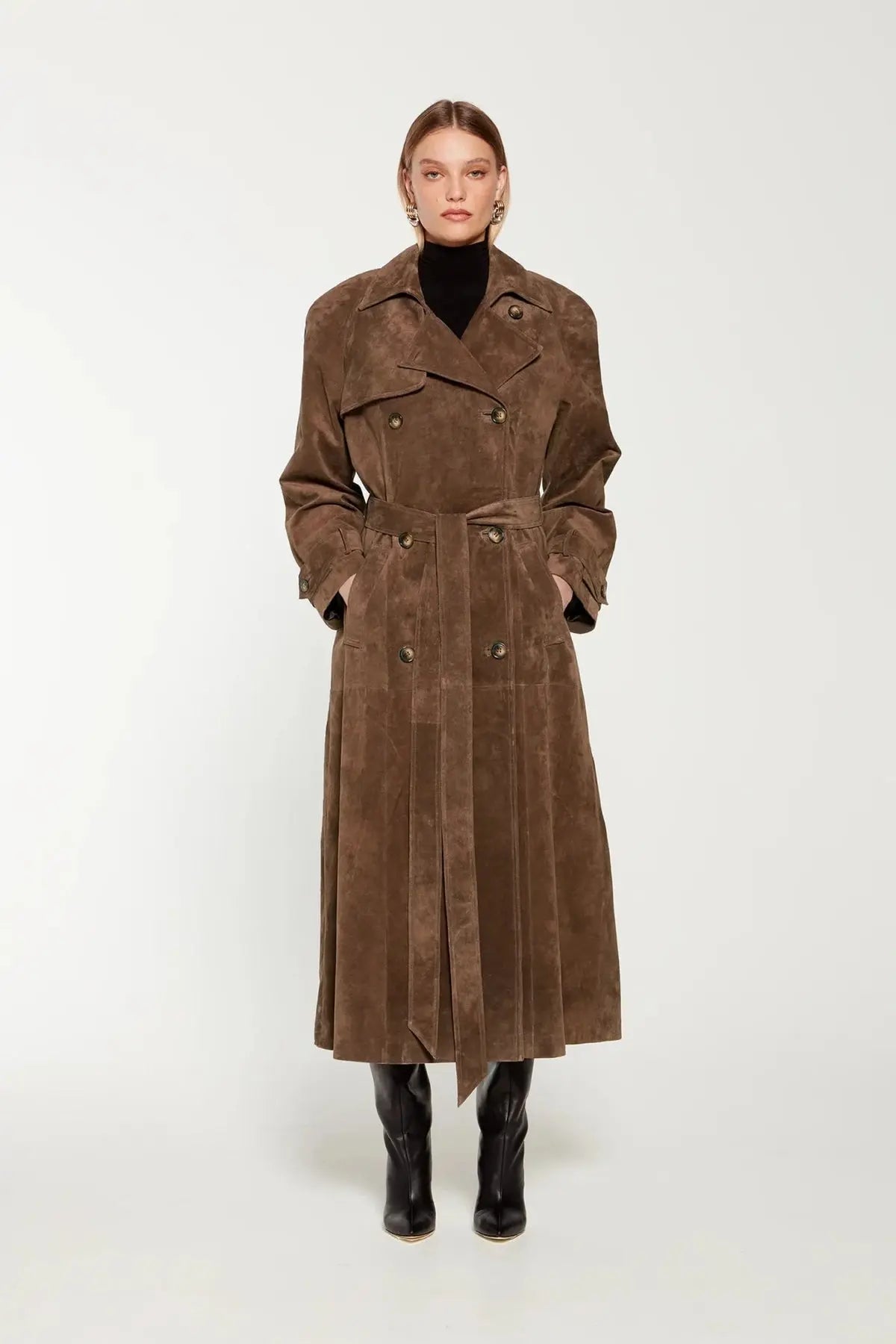 Women's Suede Trench Coat Classic Brown