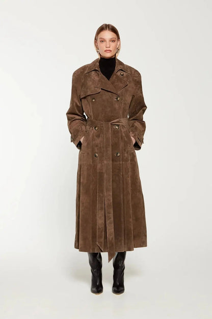 Women's Suede Trench Coat Classic Brown