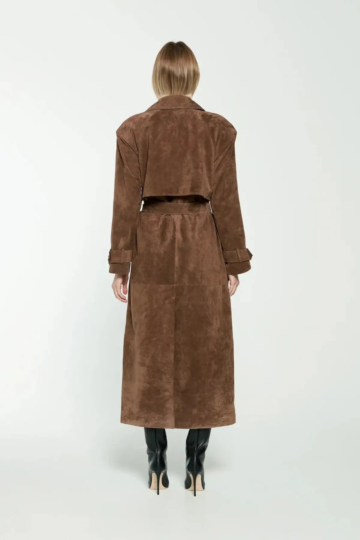 Women's Suede Trench Coat Classic Brown