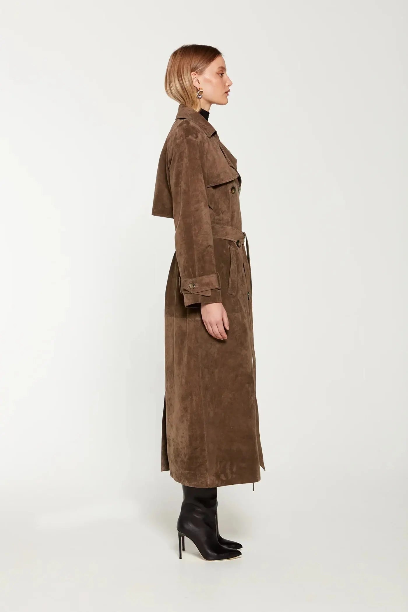 Women's Suede Trench Coat Classic Brown