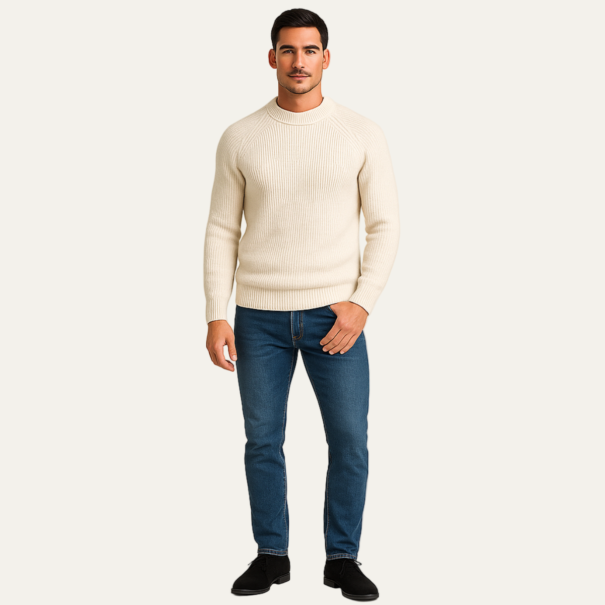 Men's Crew Neck Thick Cable Knit Jumper Sweater