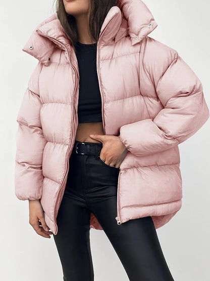 Warm Women's Short Down Filled Black Puffer Coat