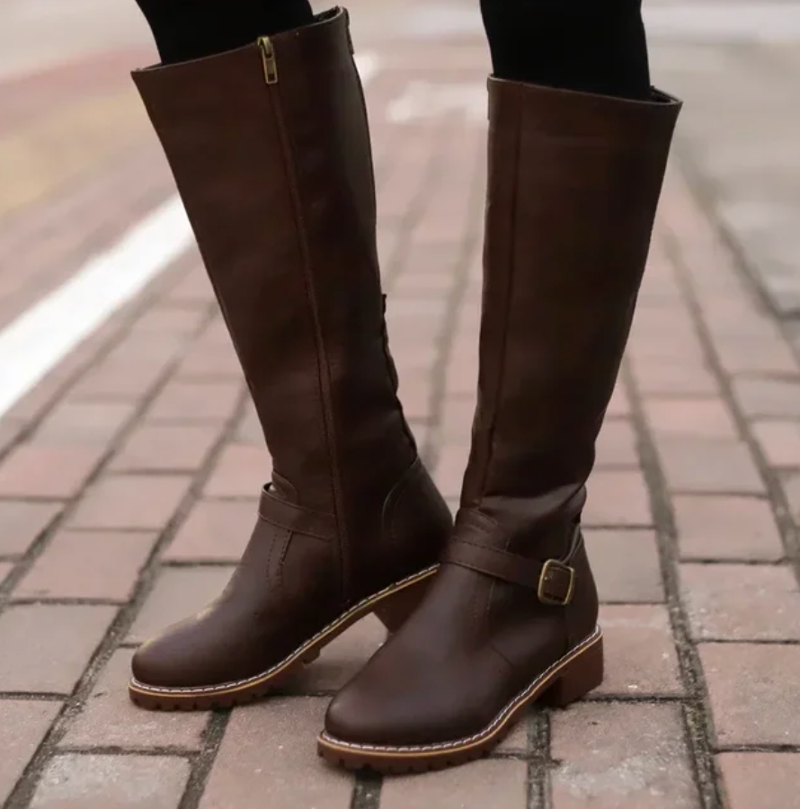 Classic Tall Leather Boots - Comfortable Heel Shoes