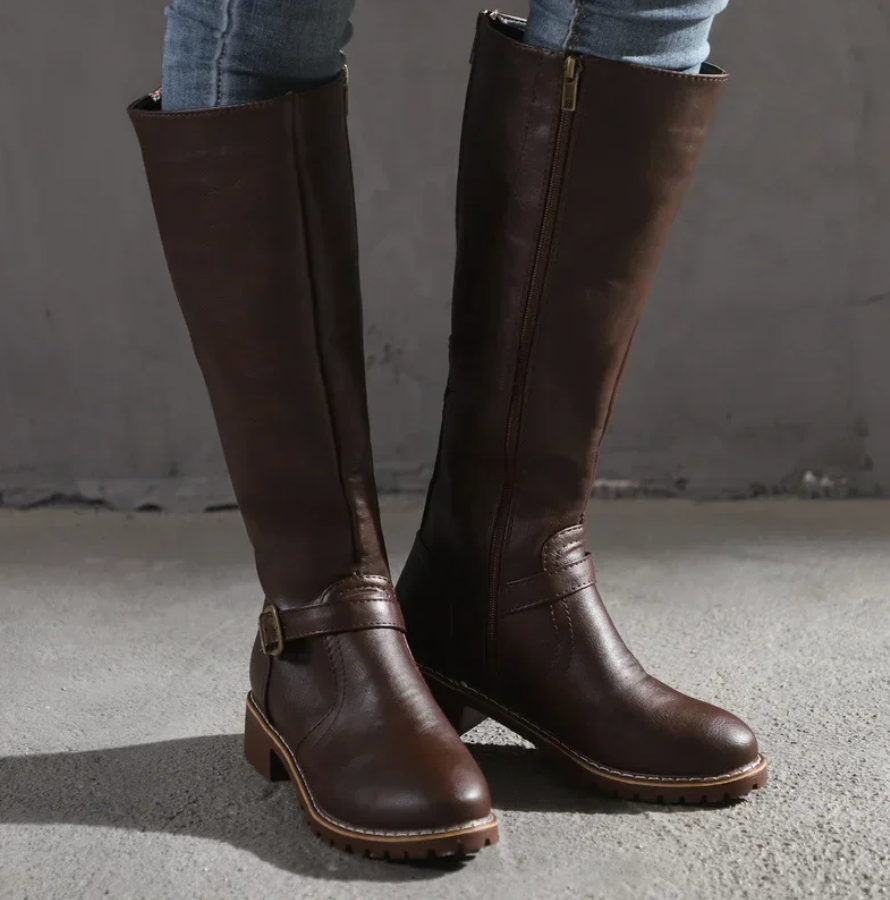 Classic Tall Leather Boots - Comfortable Heel Shoes