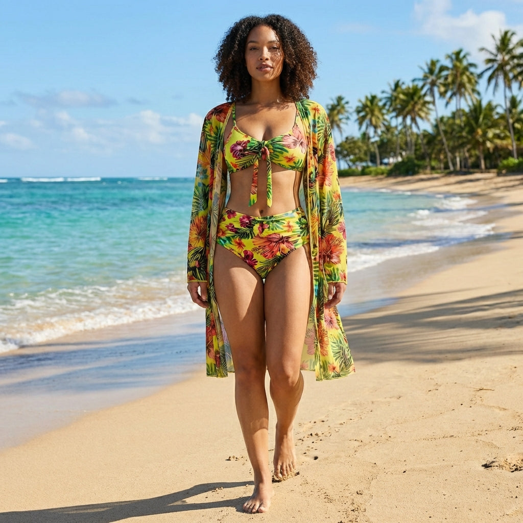 Beautiful Floral Swimwear Set with Beach Cover Up