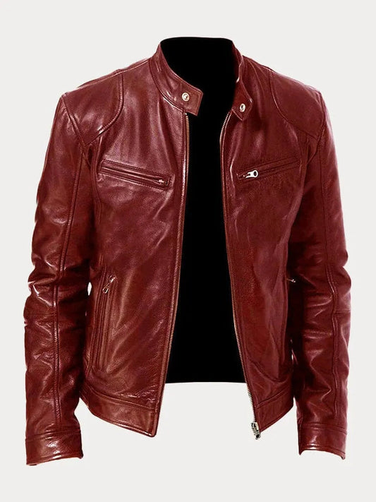 Men's Leather Moto Jacket Classic Style - OutfitLondon