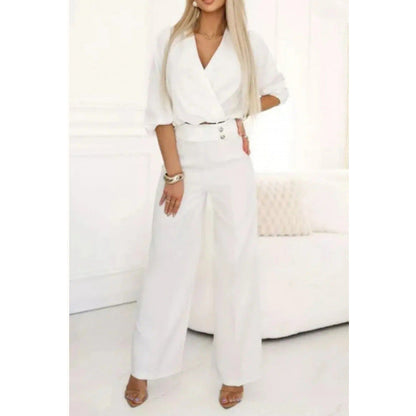 Elegant Women's Jumpsuit with Wrap Front and Flared Legs