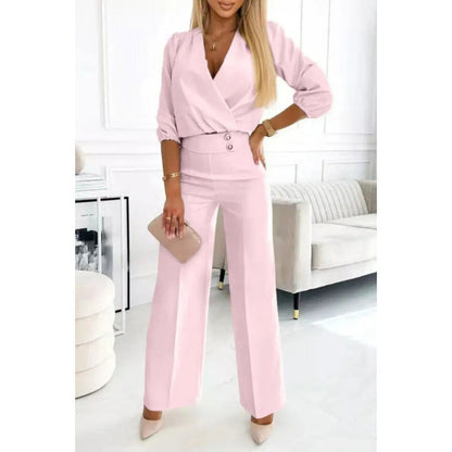Elegant Women's Jumpsuit with Wrap Front and Flared Legs