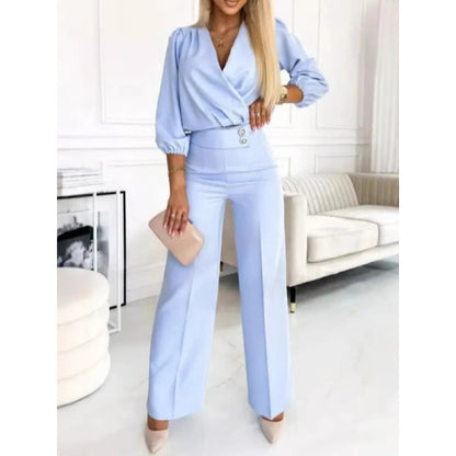 Elegant Women's Jumpsuit with Wrap Front and Flared Legs