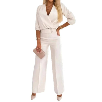 Elegant Women's Jumpsuit with Wrap Front and Flared Legs