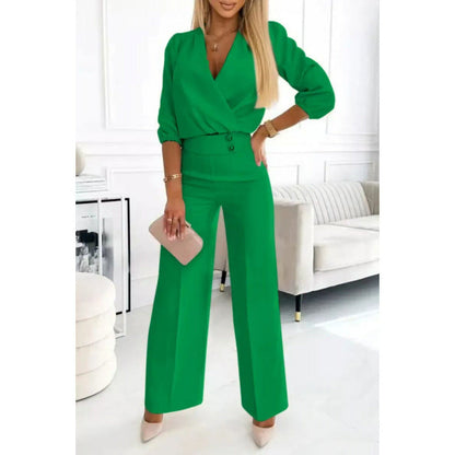 Elegant Women's Jumpsuit with Wrap Front and Flared Legs