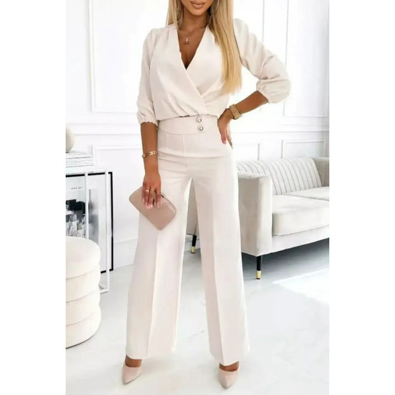 Elegant Women's Jumpsuit with Wrap Front and Flared Legs
