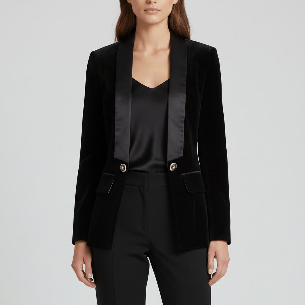 Luxury Soft Velvet Tuxedo Jacket Satin Trim