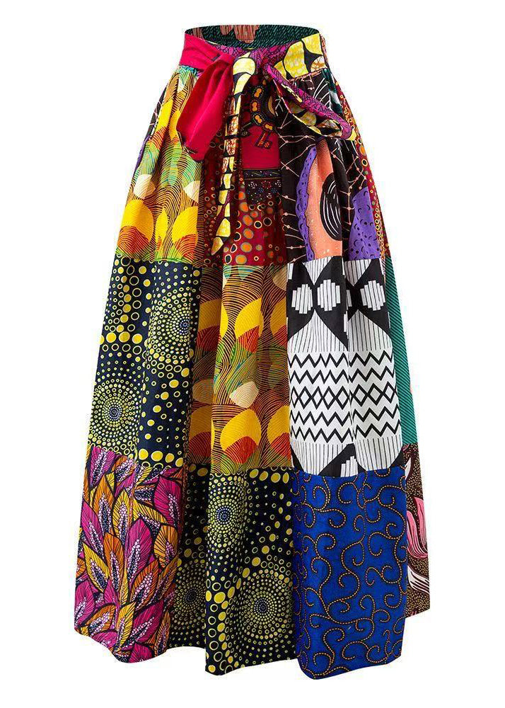 Women's Cotton Midi Skirt Elastic Waist Autumn Print - OutfitLondon