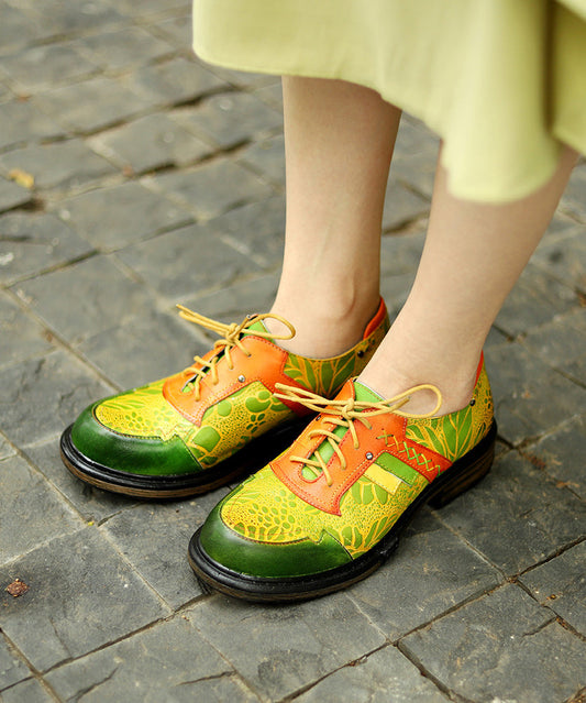 Women's Embossed Lace Up Shoes Retro Colorblock Comfort - OutfitLondon