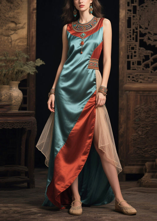 Women's Navy Sleeveless Silk Dress - OutfitLondon
