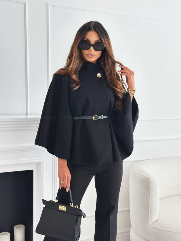 Classic Women's Cape Coat - Stylish High Neck Design