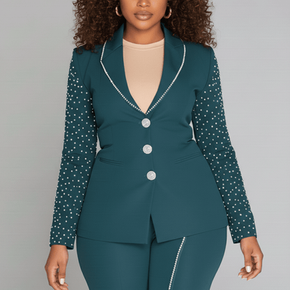 Elegant 2 Piece Suit with Pearl Blazer and Trousers