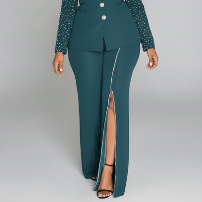 Elegant 2 Piece Suit with Pearl Blazer and Trousers