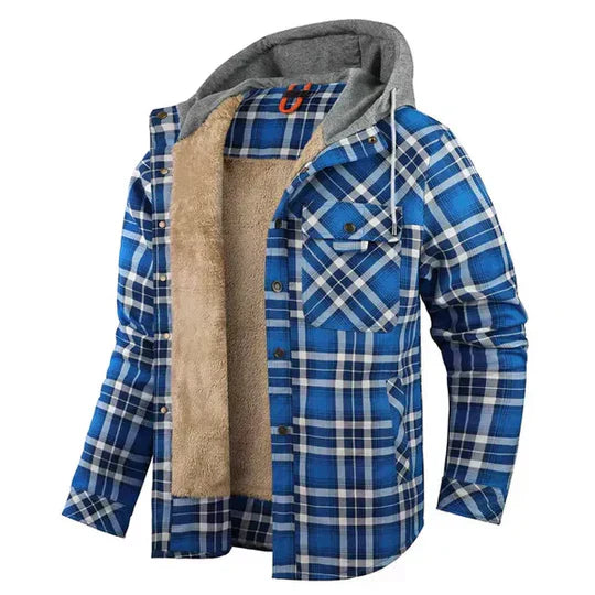 Fashionable Plaid Hoodie Jacket Coat