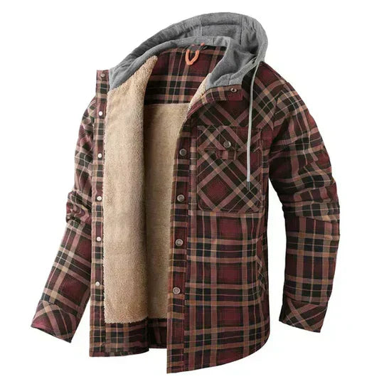 Fashionable Plaid Hoodie Jacket Coat