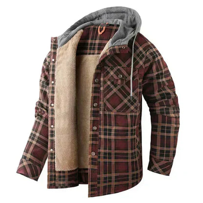 Fashionable Plaid Hoodie Jacket Coat